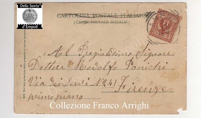 Empoli - Piazza dei Leoni fine 800 cartolina viaggiata da Franco Arrighi 2