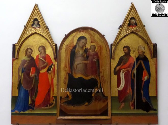 Lorenzo Monaco, trittico Madonna col Bambino tra i santi Giovanni Evangelista e Caterina, Giovanni Battista e Agostino
