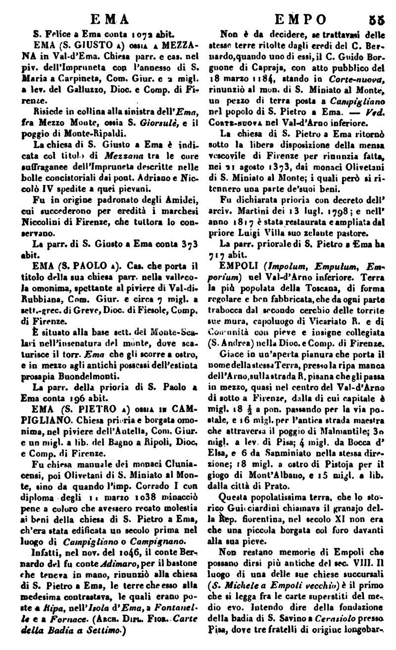 Empoli nel Dizionario geografico fisico storico di Emanuele Repetti