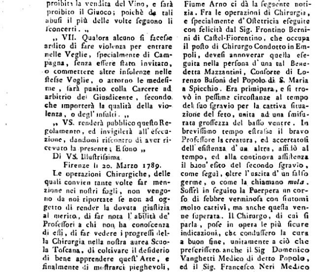 Cronaca di un parto spicchiese del 1789