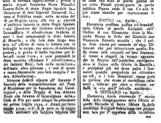 22 Aprile 1774: Festa solenne dalle “Monache Nuove”… con imprevisto