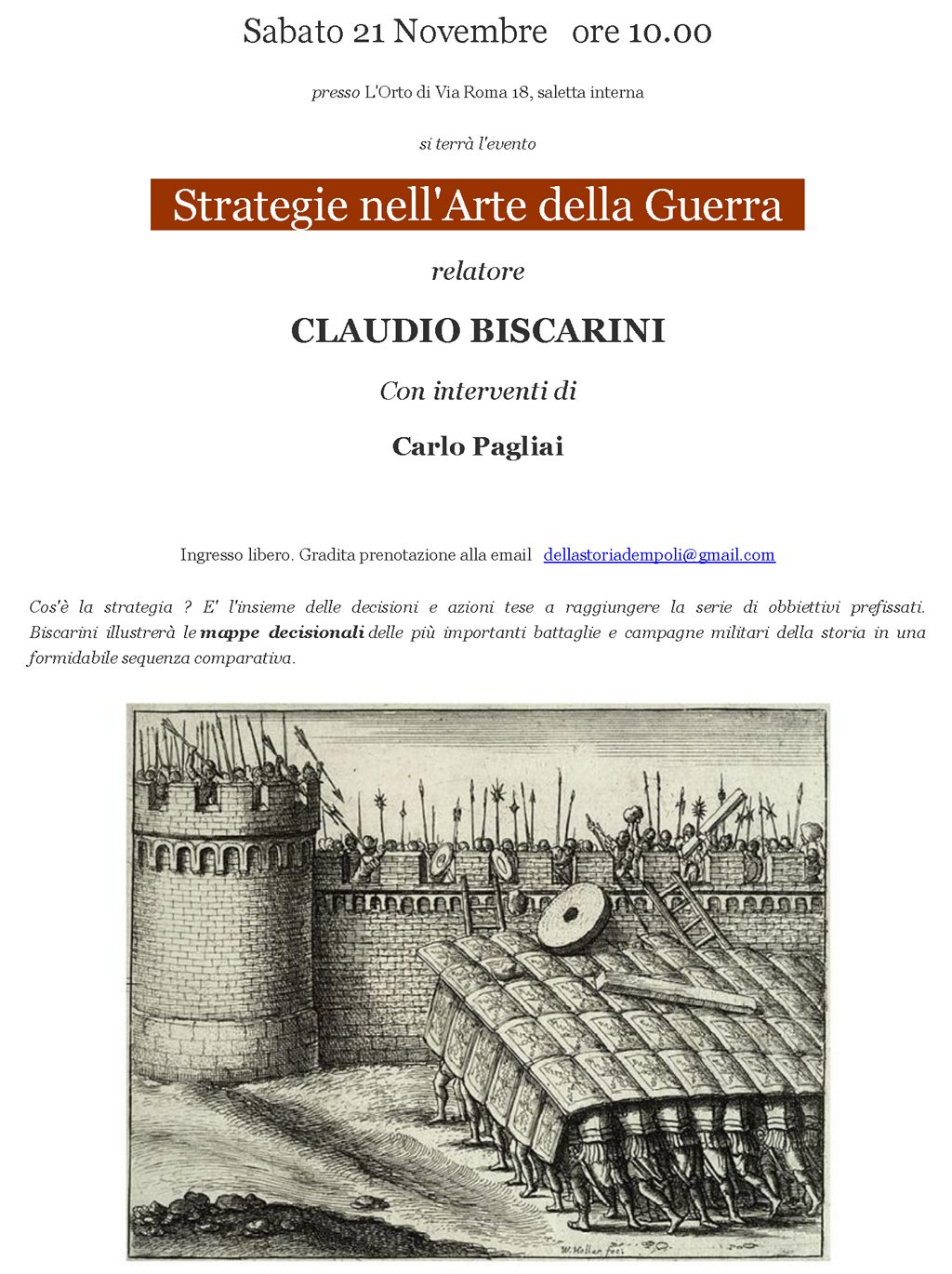Evento: Strategie nell’Arte della Guerra – Claudio Biscarini