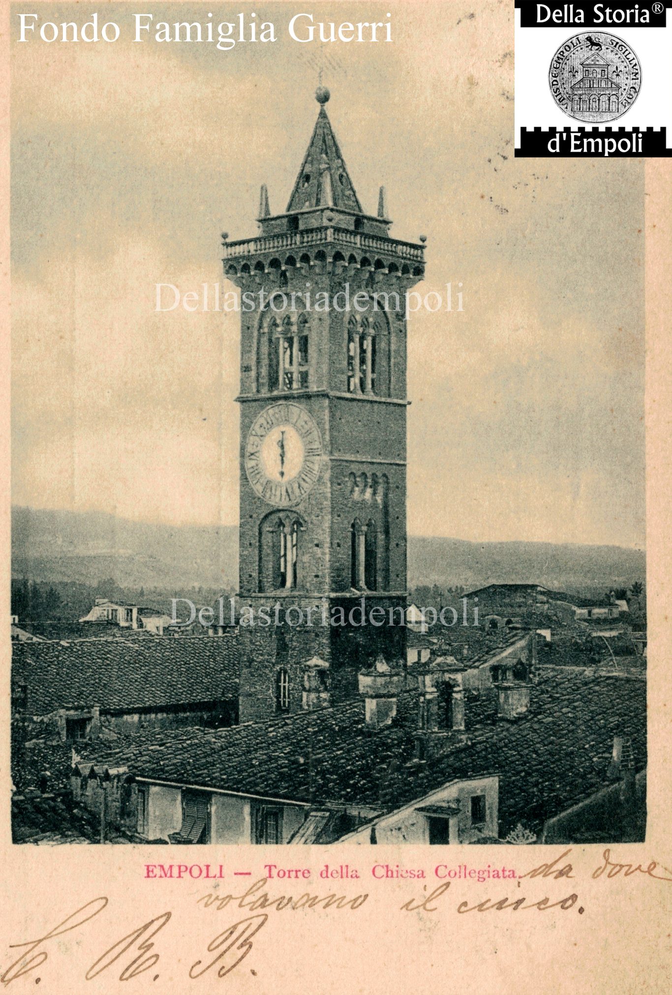 Empoli: campanile della Collegiata in un’inedita cartolina del 1900