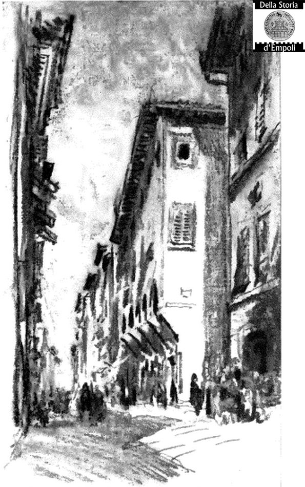 Via del Giglio nel 1904, incrocio con Via San Francesco, dipinto a carboncino