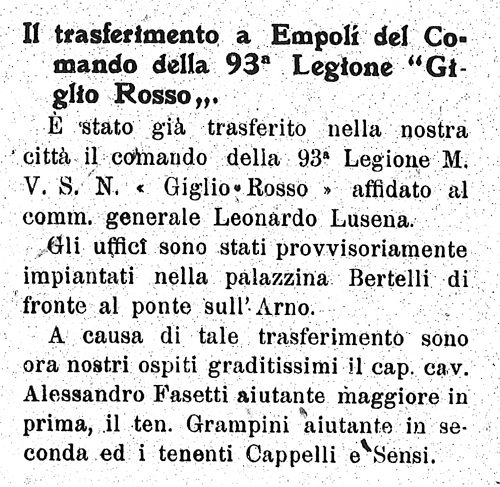 I locali del Comando della 93° Legione di stanza ad Empoli – di Lorenzo Pera