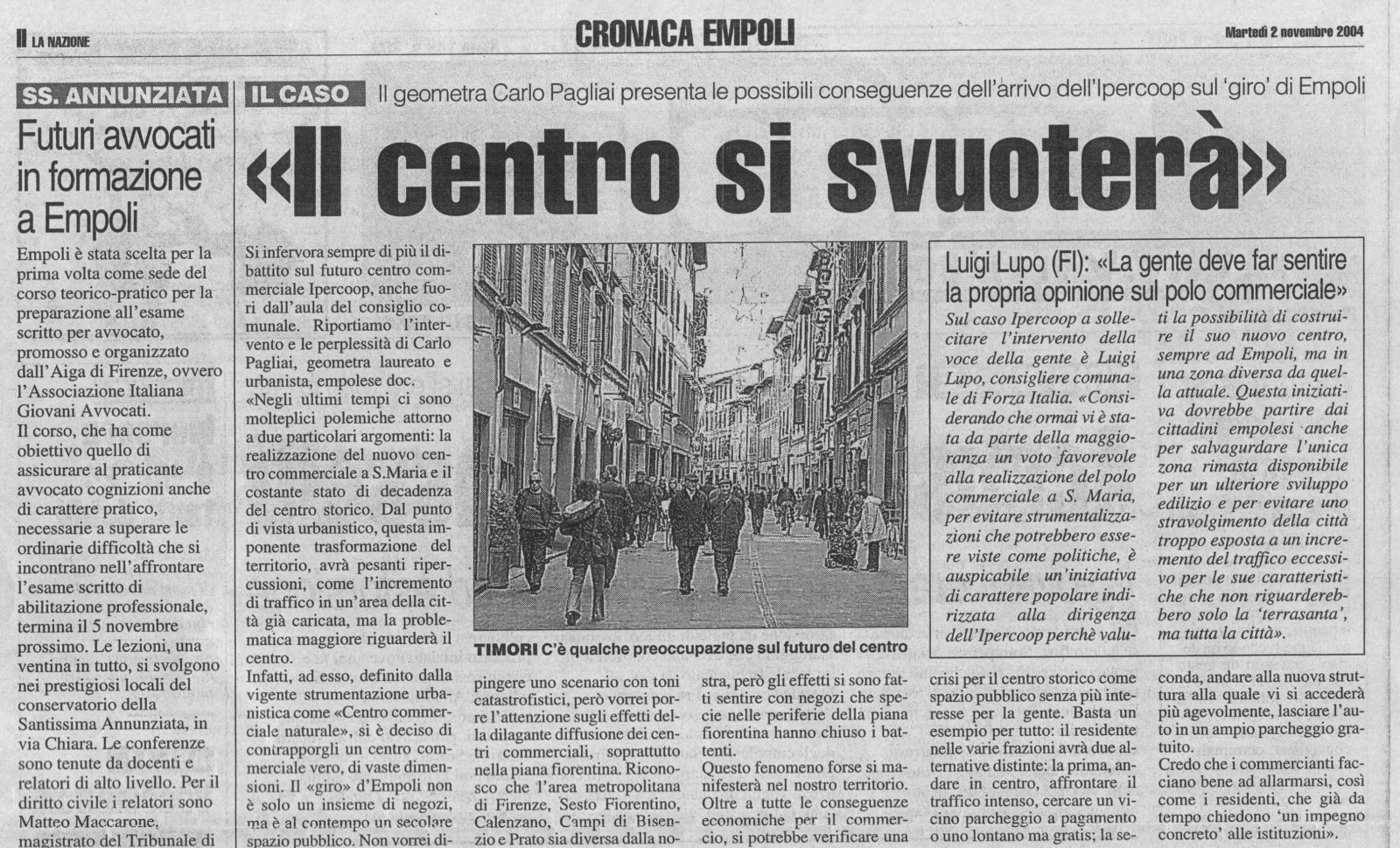 Il Centro storico si svuoterà. Tirreno di Empoli, 02 novembre 2004