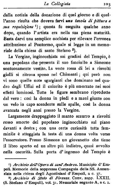 La Presentazione al Tempio, perduta, raccontata dal Giglioli