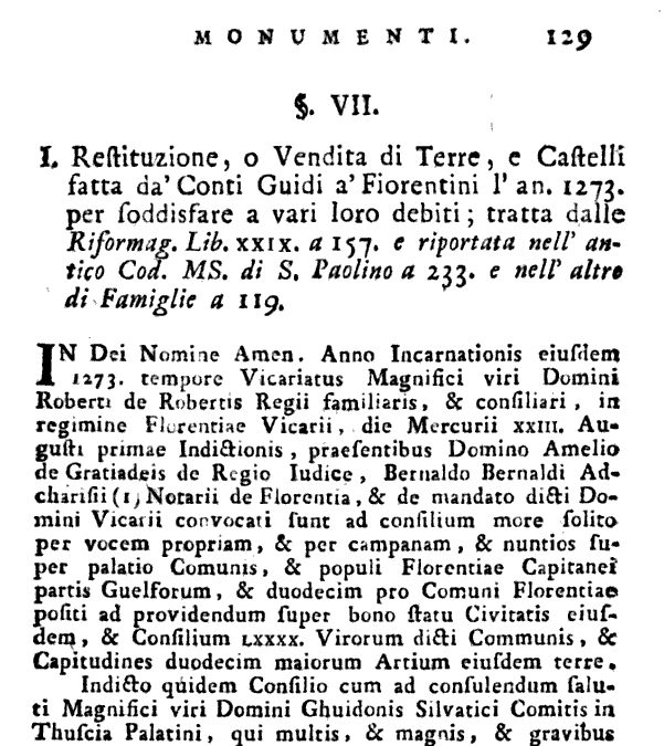 1273 Agosto 23: Cessione di Empoli dai Conti Guidi ai Fiorentini