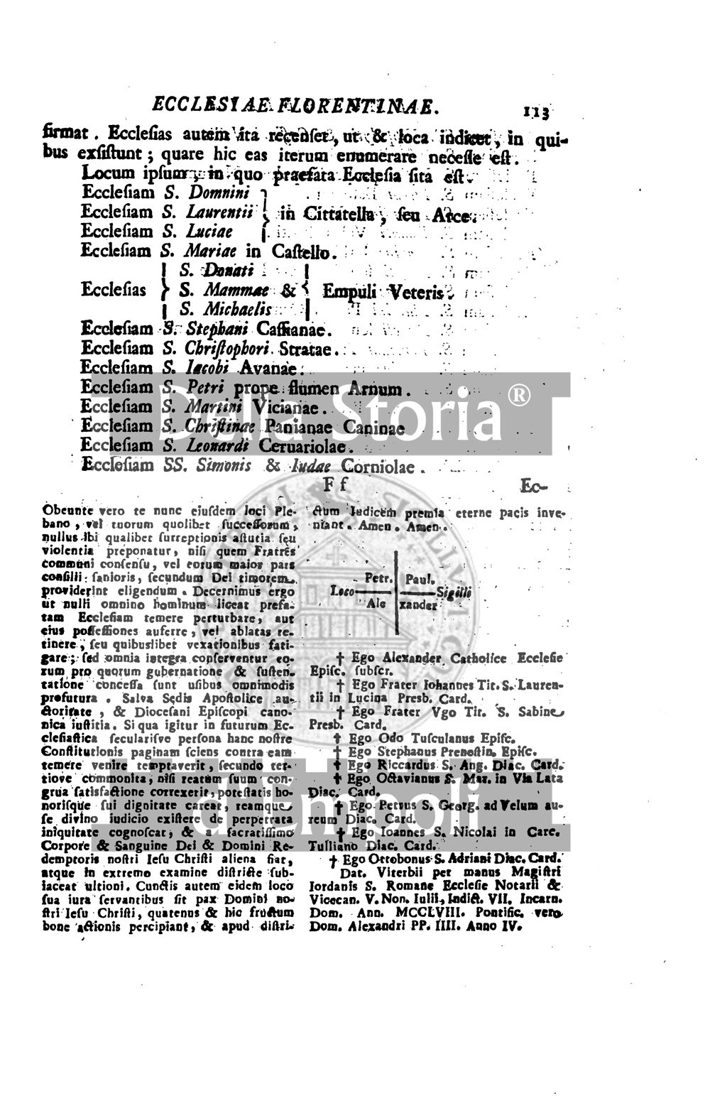 1258, 03 Luglio: Bolla papale di Alessandro IV a conferma di possessi e privilegi