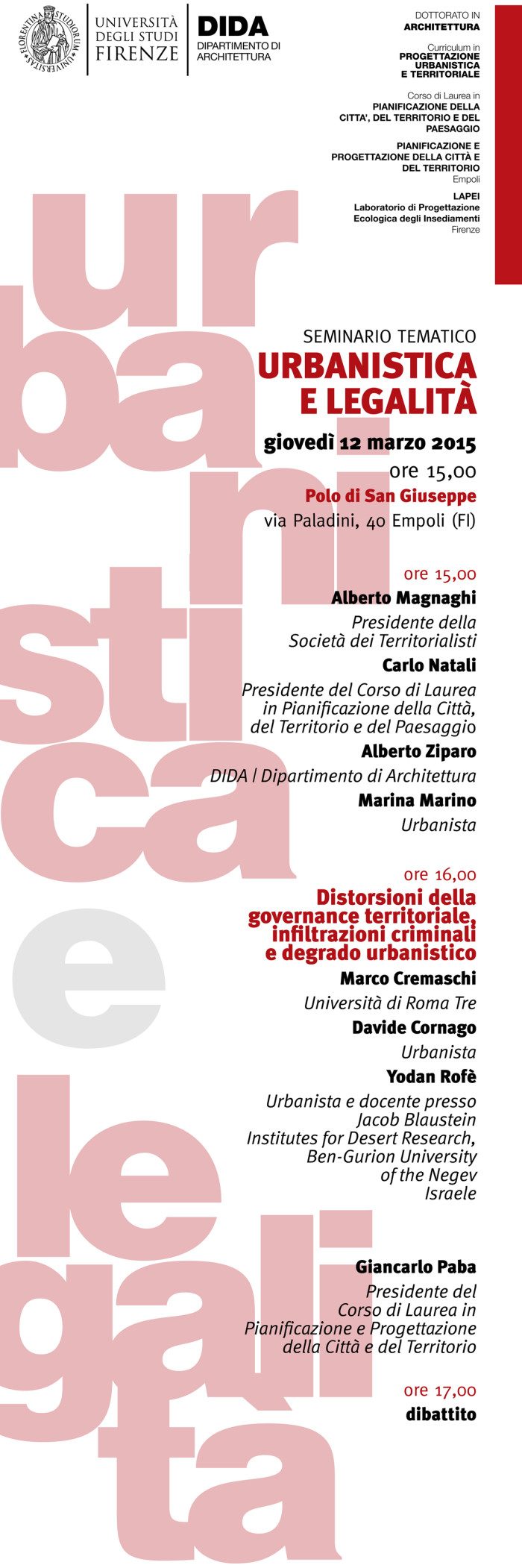 Urbanistica e Legalità: Giovedì 12 Marzo ore 15:00 @ Empoli