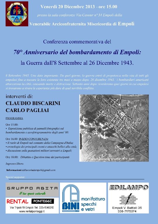 evento:Ven 20 Dic Conferenza commemorativa 70° Anniversario bombardamento di Empoli